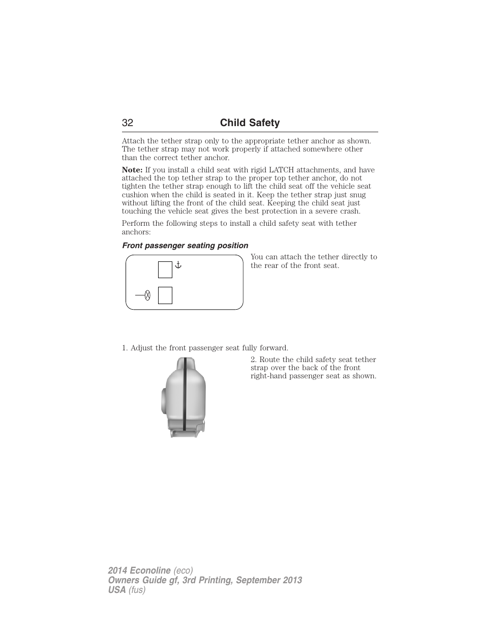 Front passenger seating position, 32 child safety | FORD 2014 E-450 v.3 User Manual | Page 33 / 455