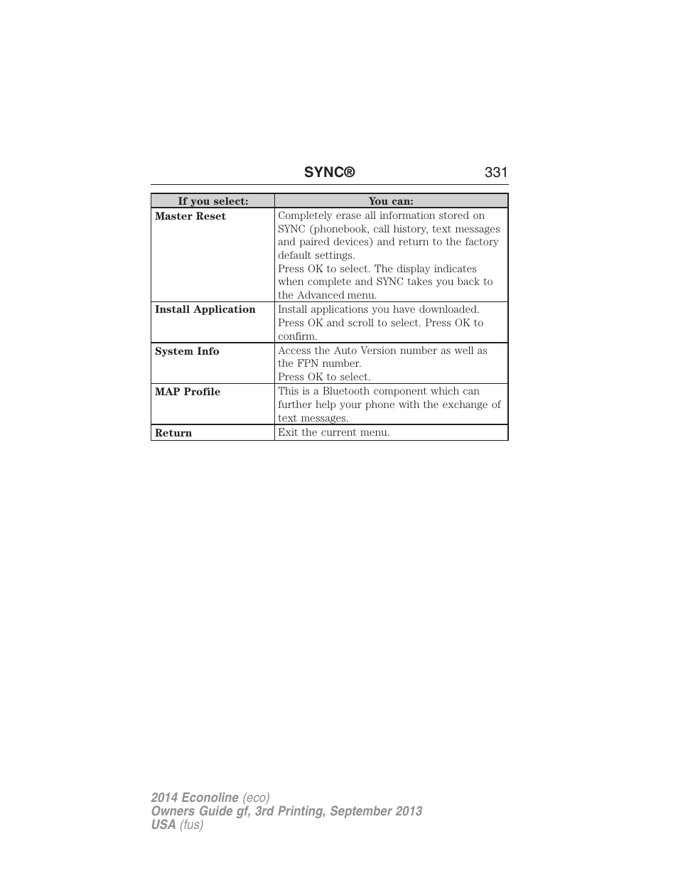 Sync® 331 | FORD 2014 E-450 v.3 User Manual | Page 332 / 455
