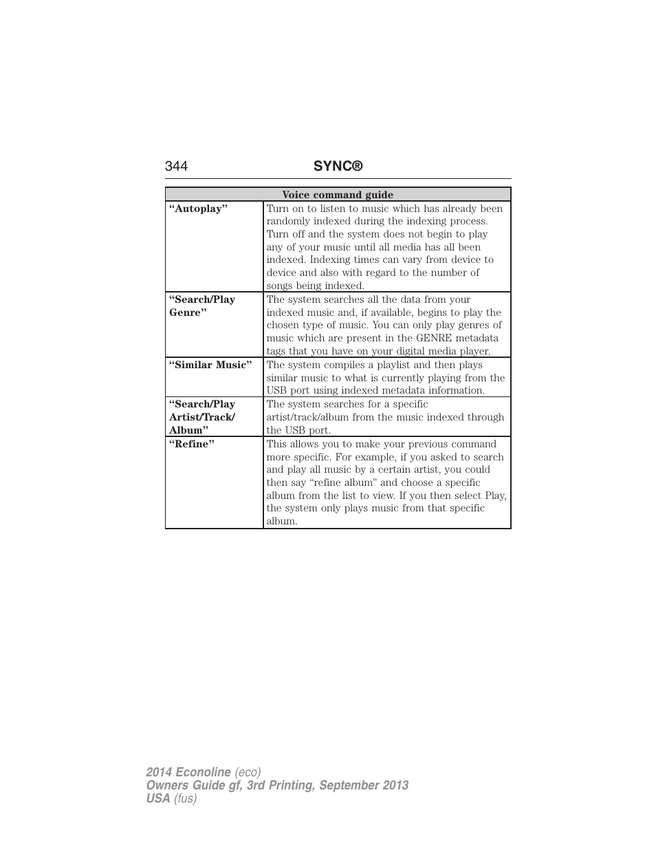 344 sync | FORD 2014 E-450 v.3 User Manual | Page 345 / 455