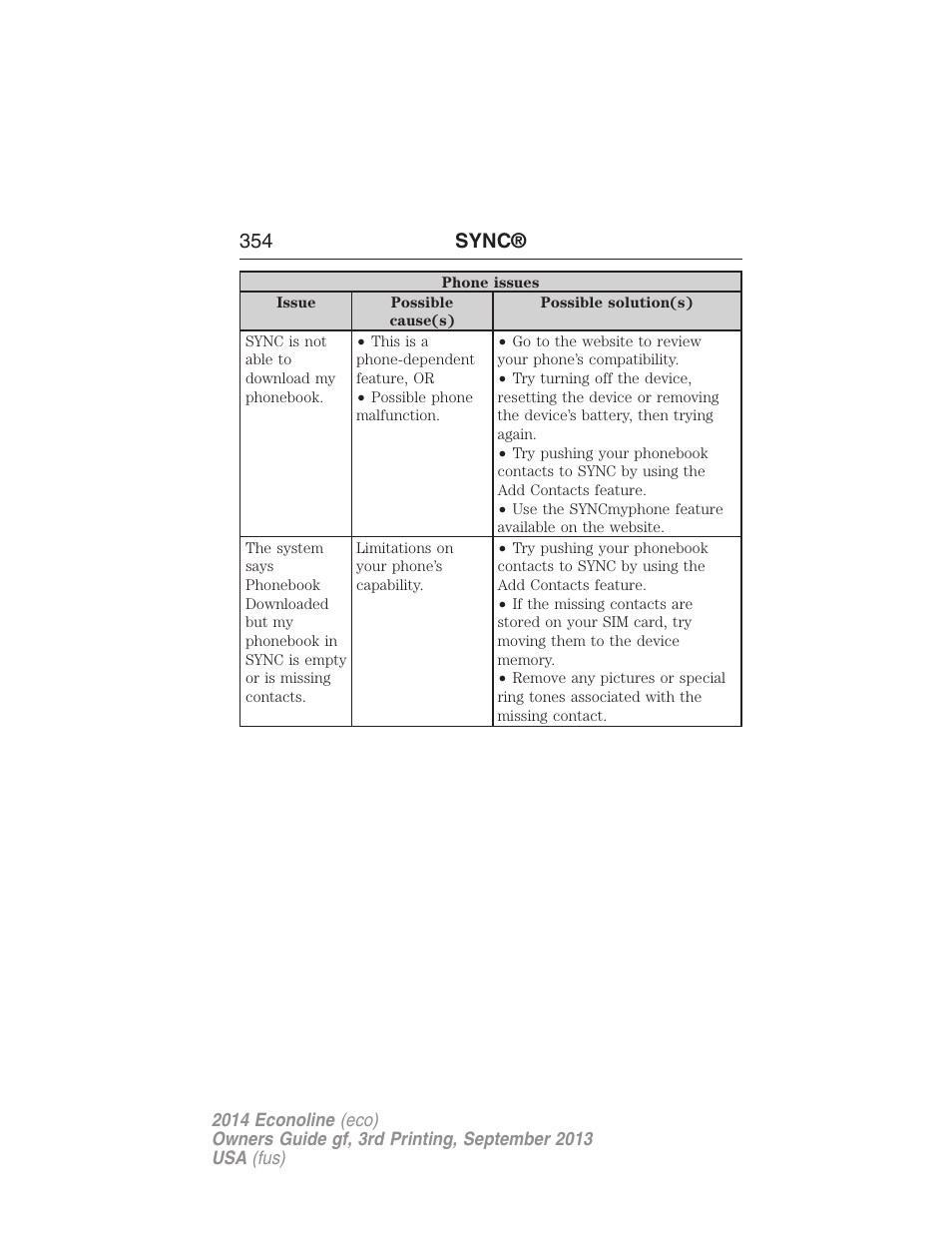 354 sync | FORD 2014 E-450 v.3 User Manual | Page 355 / 455