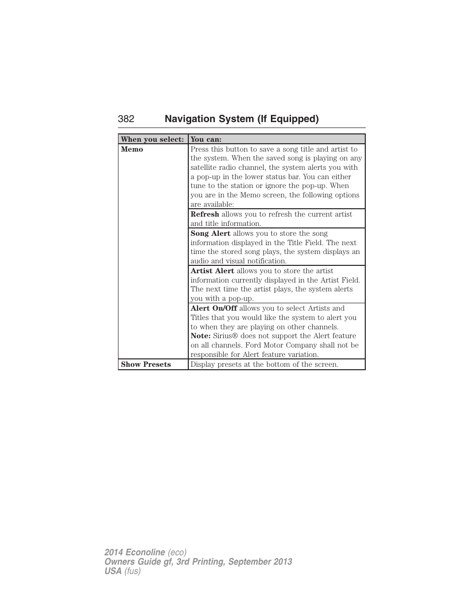 382 navigation system (if equipped) | FORD 2014 E-450 v.3 User Manual | Page 383 / 455