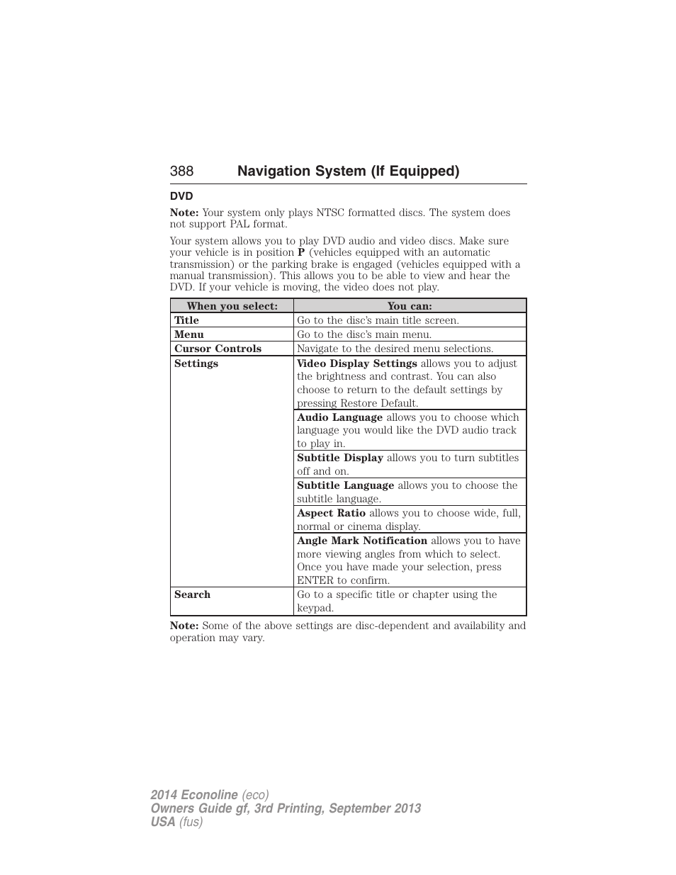388 navigation system (if equipped) | FORD 2014 E-450 v.3 User Manual | Page 389 / 455