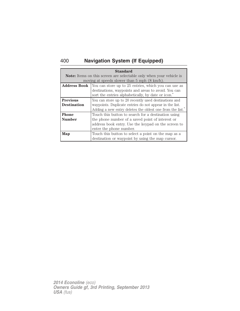 400 navigation system (if equipped) | FORD 2014 E-450 v.3 User Manual | Page 401 / 455