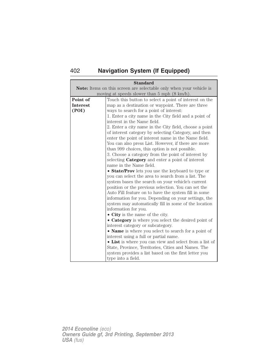 402 navigation system (if equipped) | FORD 2014 E-450 v.3 User Manual | Page 403 / 455