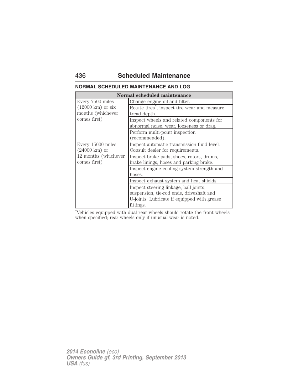 Normal scheduled maintenance and log, 436 scheduled maintenance | FORD 2014 E-450 v.3 User Manual | Page 437 / 455