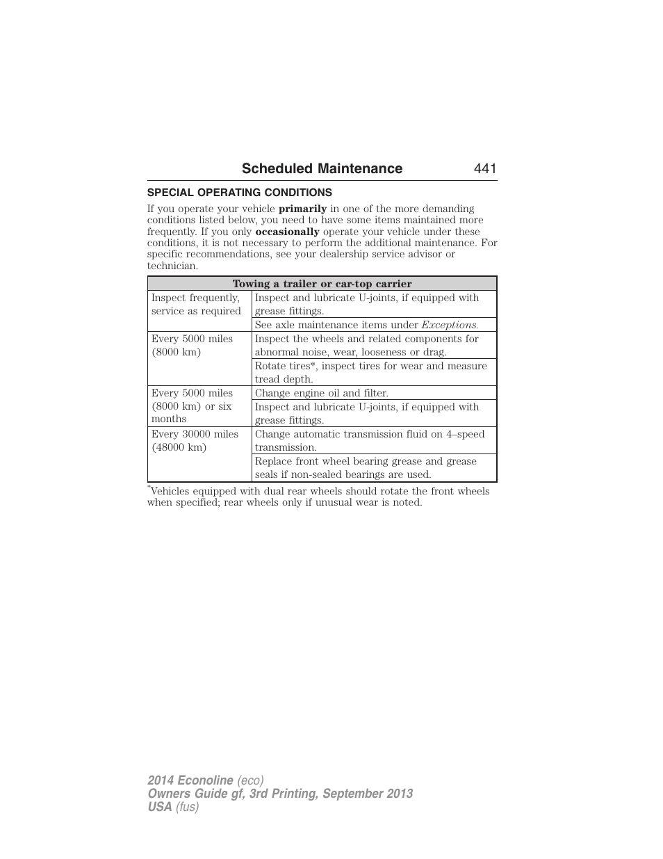 Special operating conditions, Scheduled maintenance 441 | FORD 2014 E-450 v.3 User Manual | Page 442 / 455