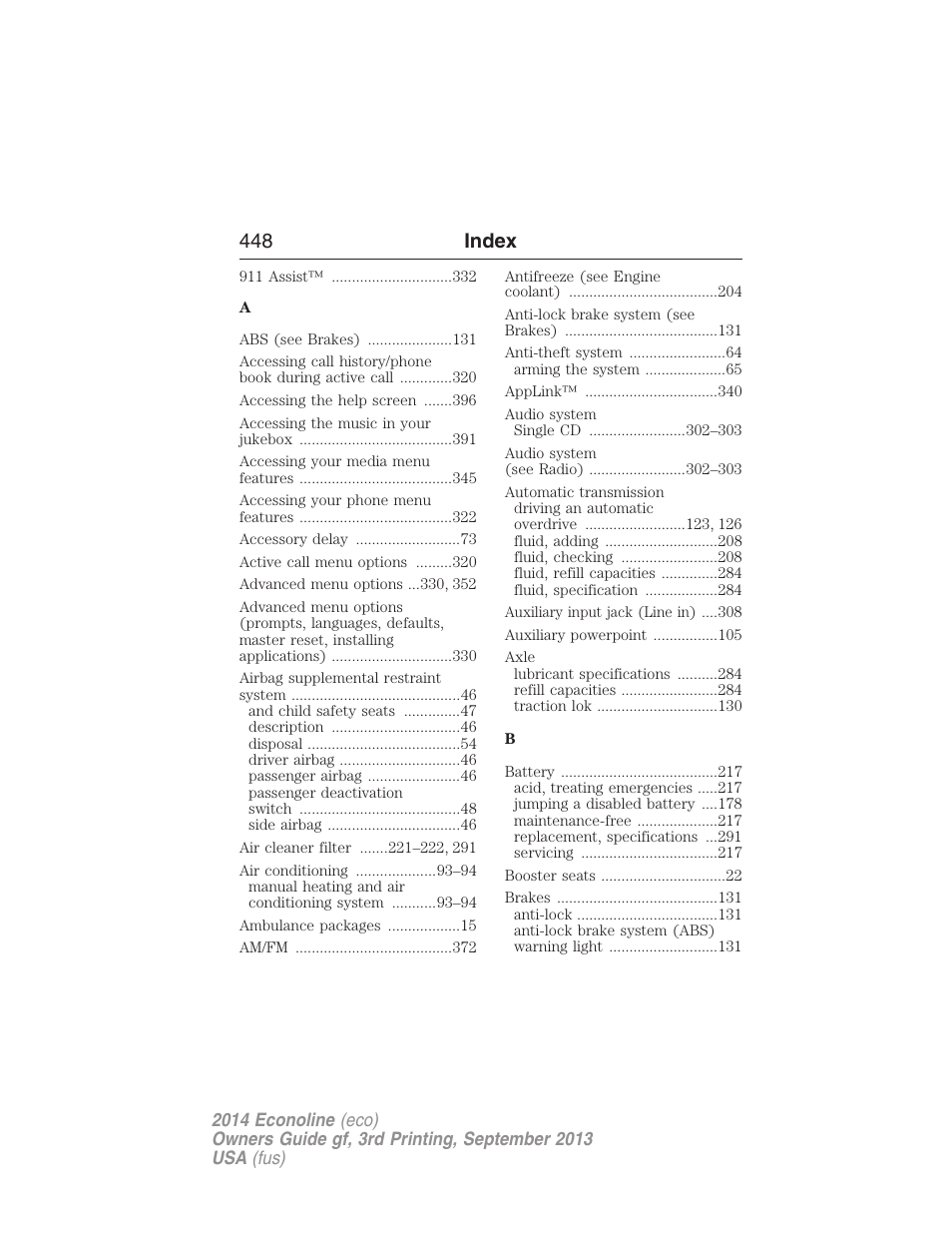 Index, 448 index | FORD 2014 E-450 v.3 User Manual | Page 449 / 455