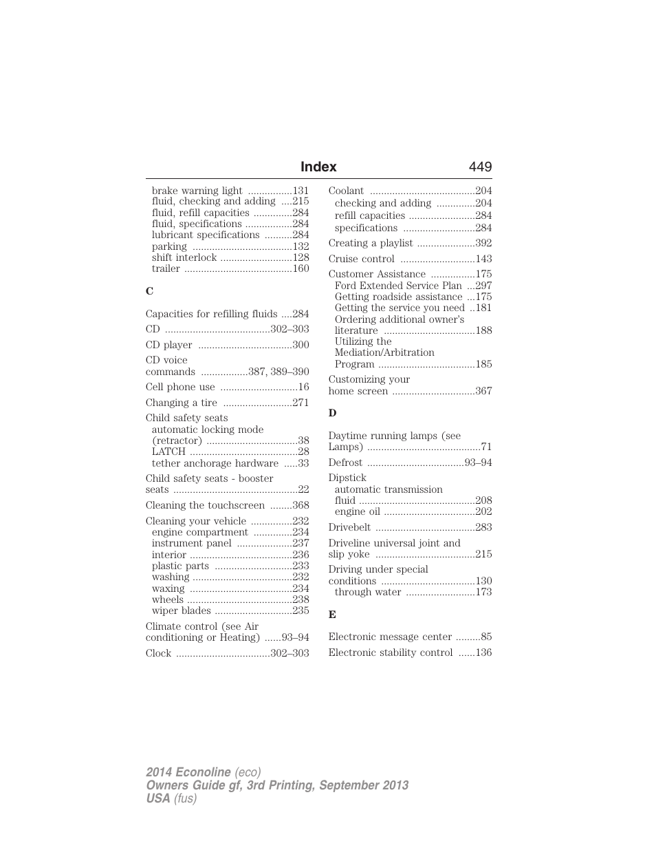 Index 449 | FORD 2014 E-450 v.3 User Manual | Page 450 / 455