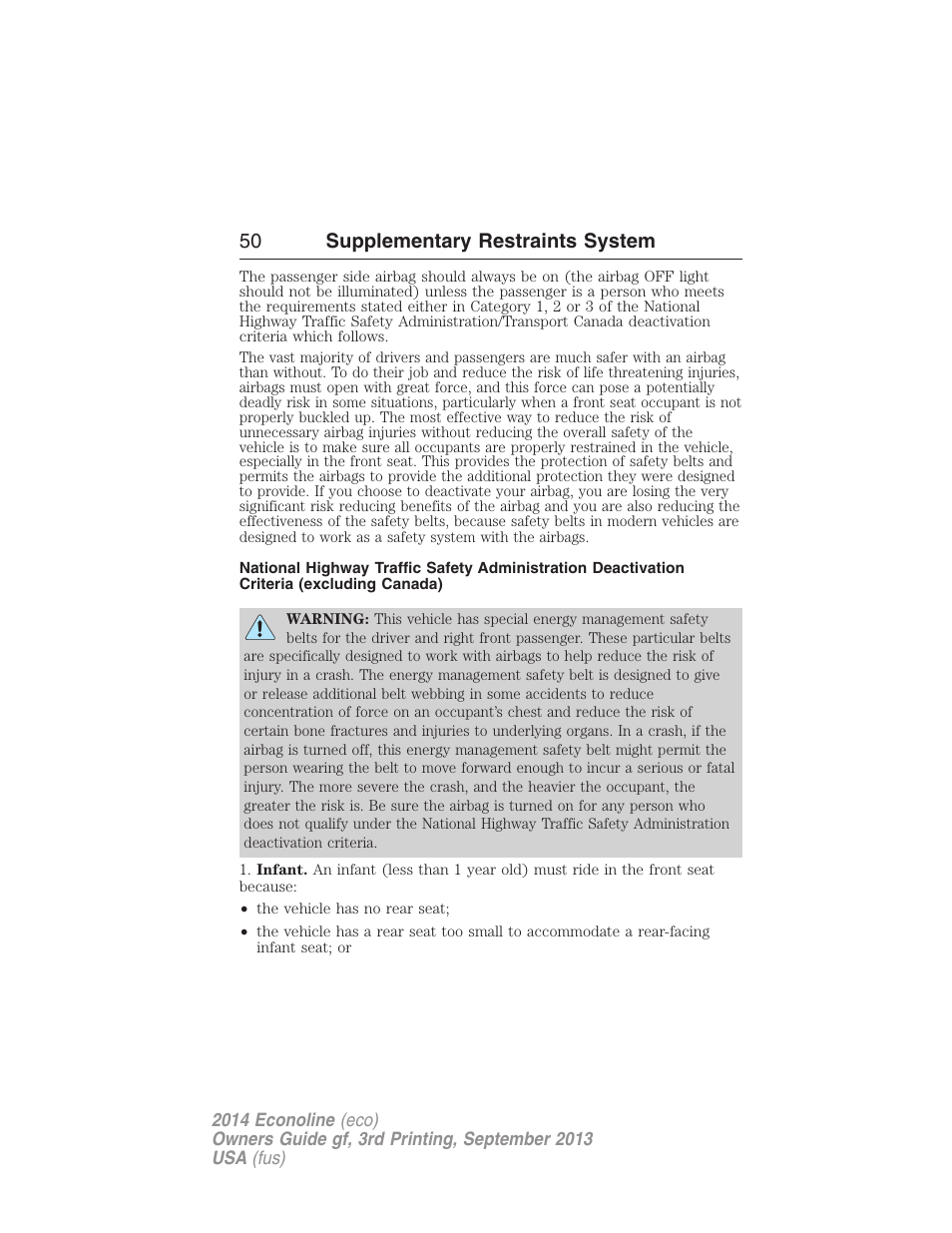 50 supplementary restraints system | FORD 2014 E-450 v.3 User Manual | Page 51 / 455