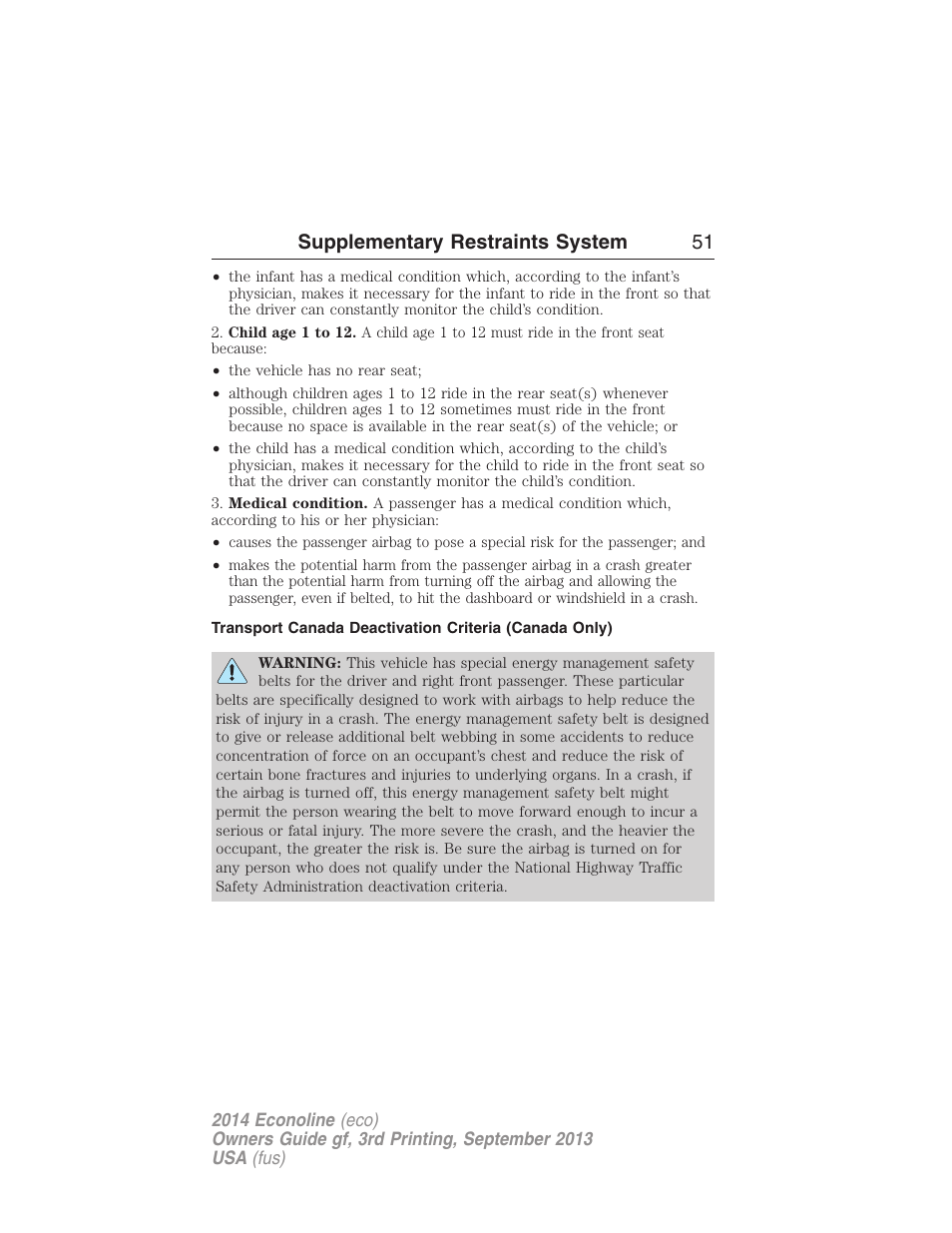 Supplementary restraints system 51 | FORD 2014 E-450 v.3 User Manual | Page 52 / 455
