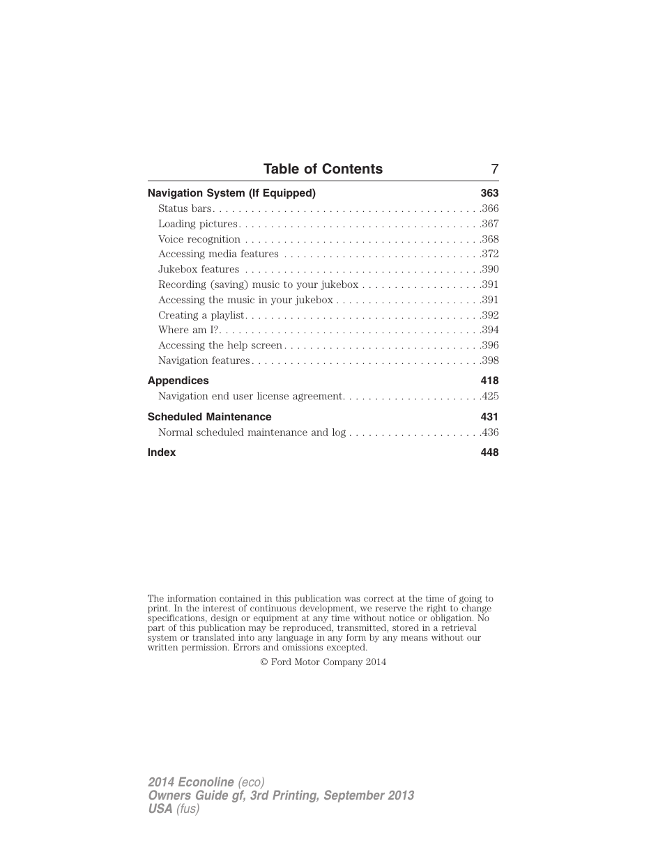 Table of contents 7 | FORD 2014 E-450 v.3 User Manual | Page 8 / 455