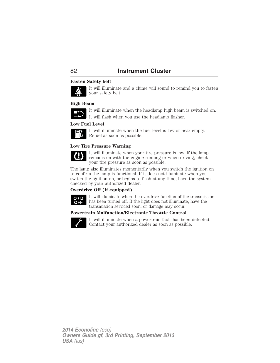 82 instrument cluster | FORD 2014 E-450 v.3 User Manual | Page 83 / 455