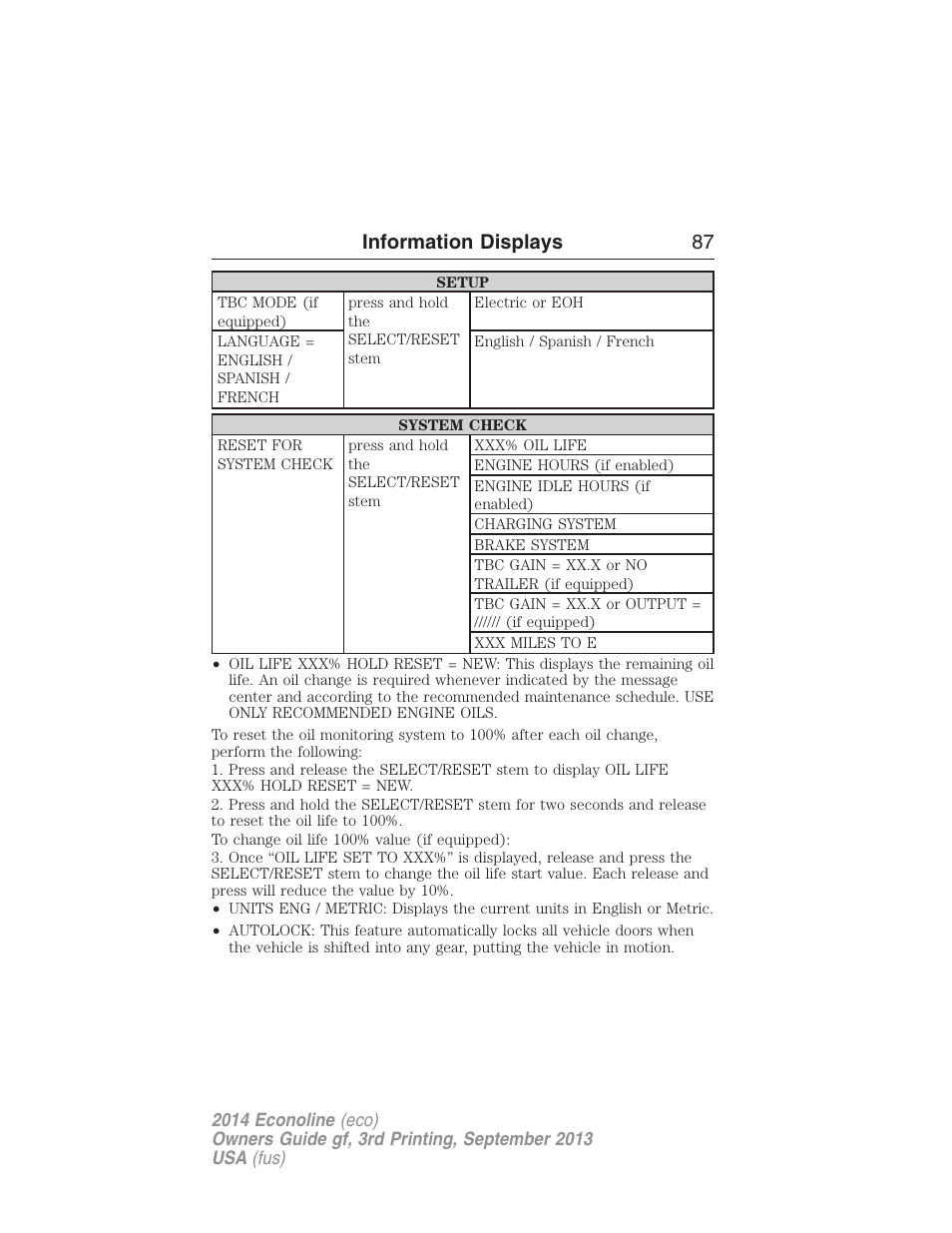 Information displays 87 | FORD 2014 E-450 v.3 User Manual | Page 88 / 455