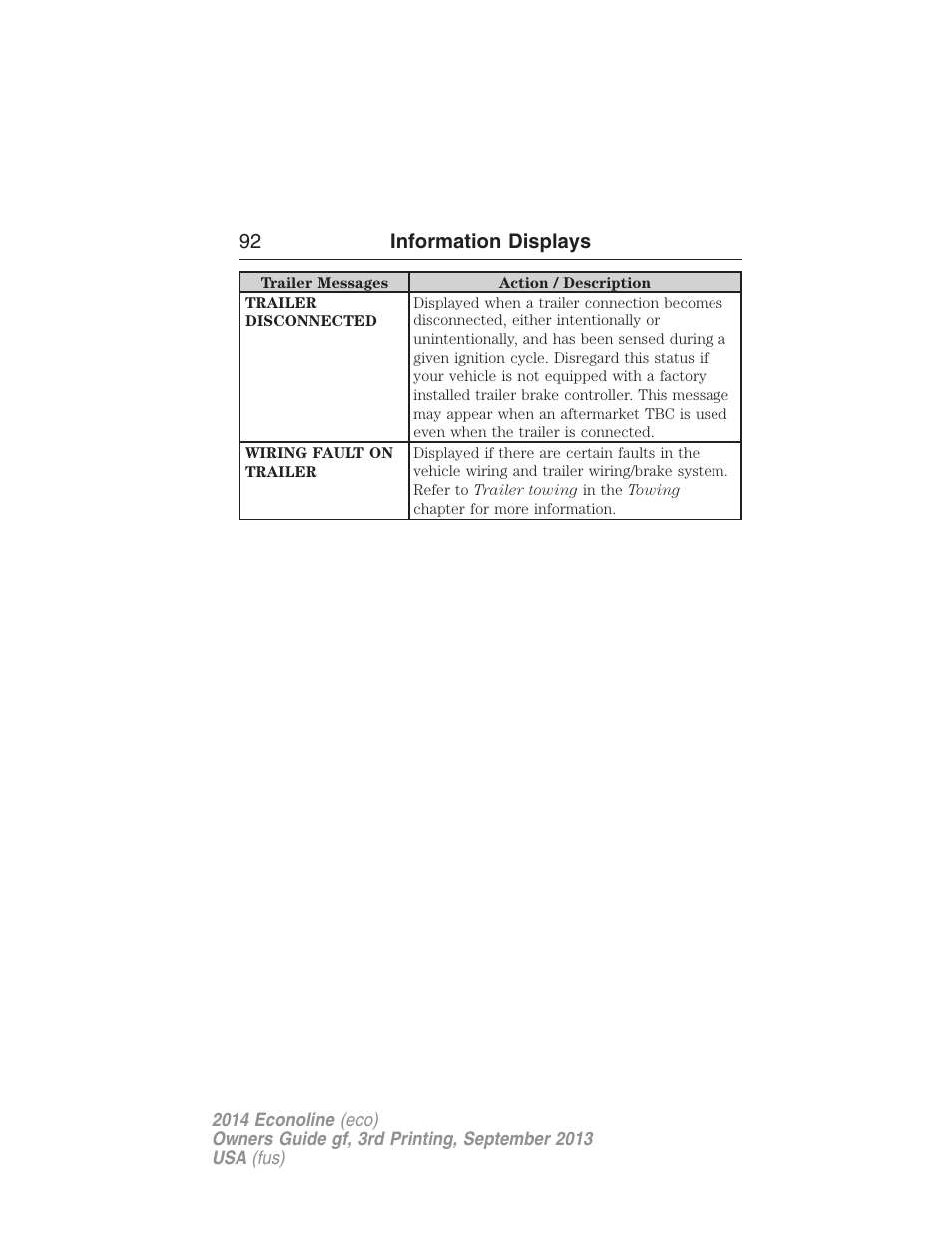 92 information displays | FORD 2014 E-450 v.3 User Manual | Page 93 / 455