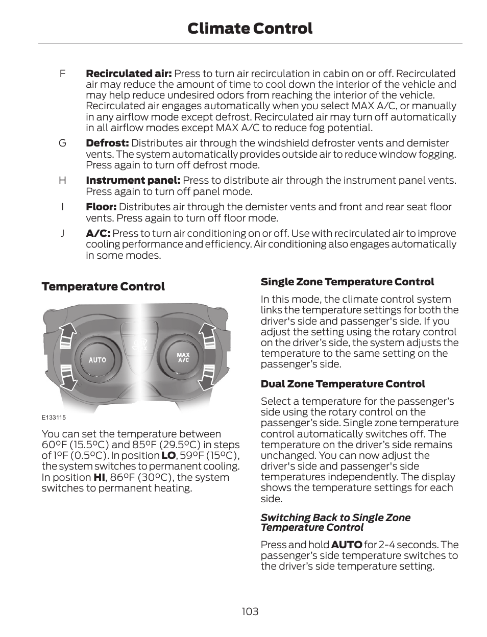 Climate control | FORD 2014 Escape v.1 User Manual | Page 106 / 428