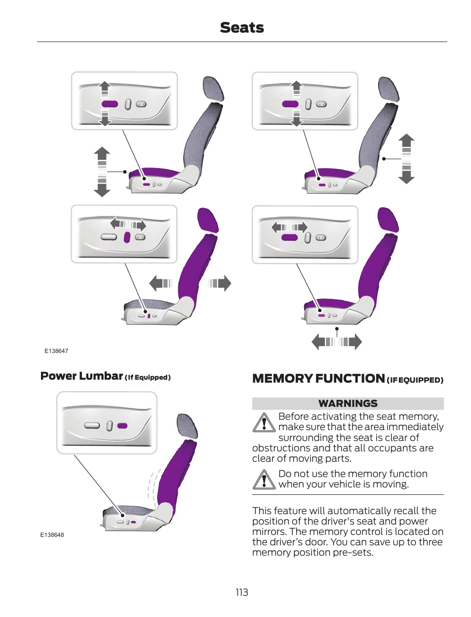 Seats | FORD 2014 Escape v.1 User Manual | Page 116 / 428