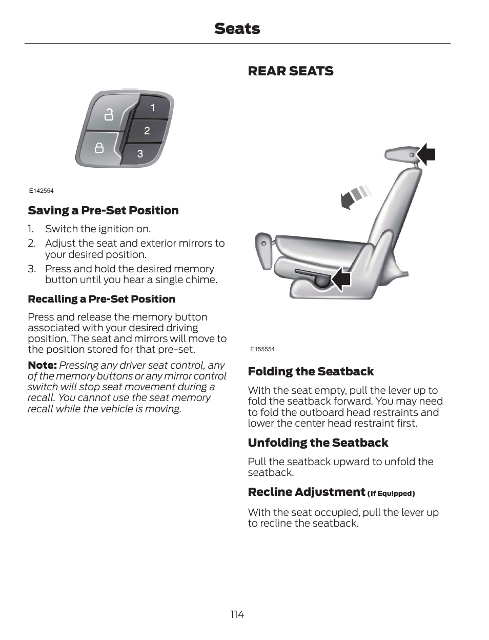 Seats, Rear seats | FORD 2014 Escape v.1 User Manual | Page 117 / 428