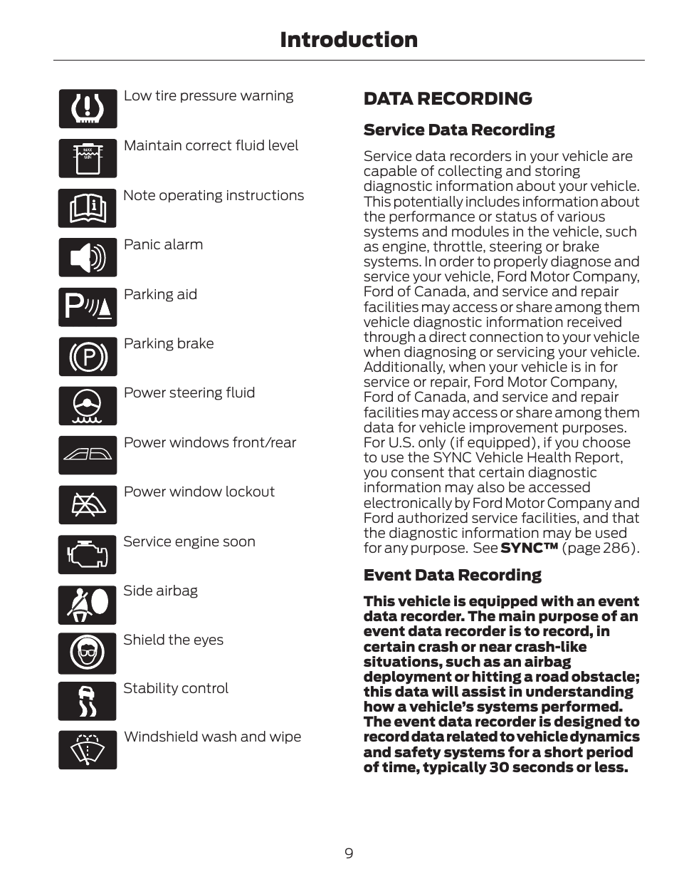 Introduction, Data recording | FORD 2014 Escape v.1 User Manual | Page 12 / 428