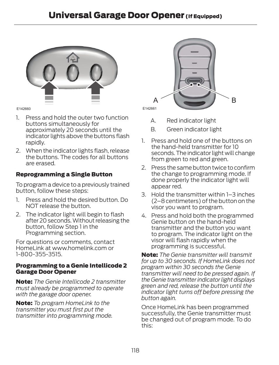 Universal garage door opener | FORD 2014 Escape v.1 User Manual | Page 121 / 428