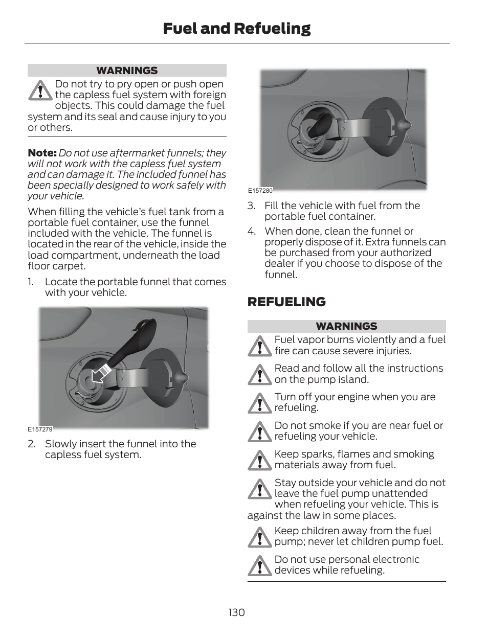 Fuel and refueling, Refueling | FORD 2014 Escape v.1 User Manual | Page 133 / 428