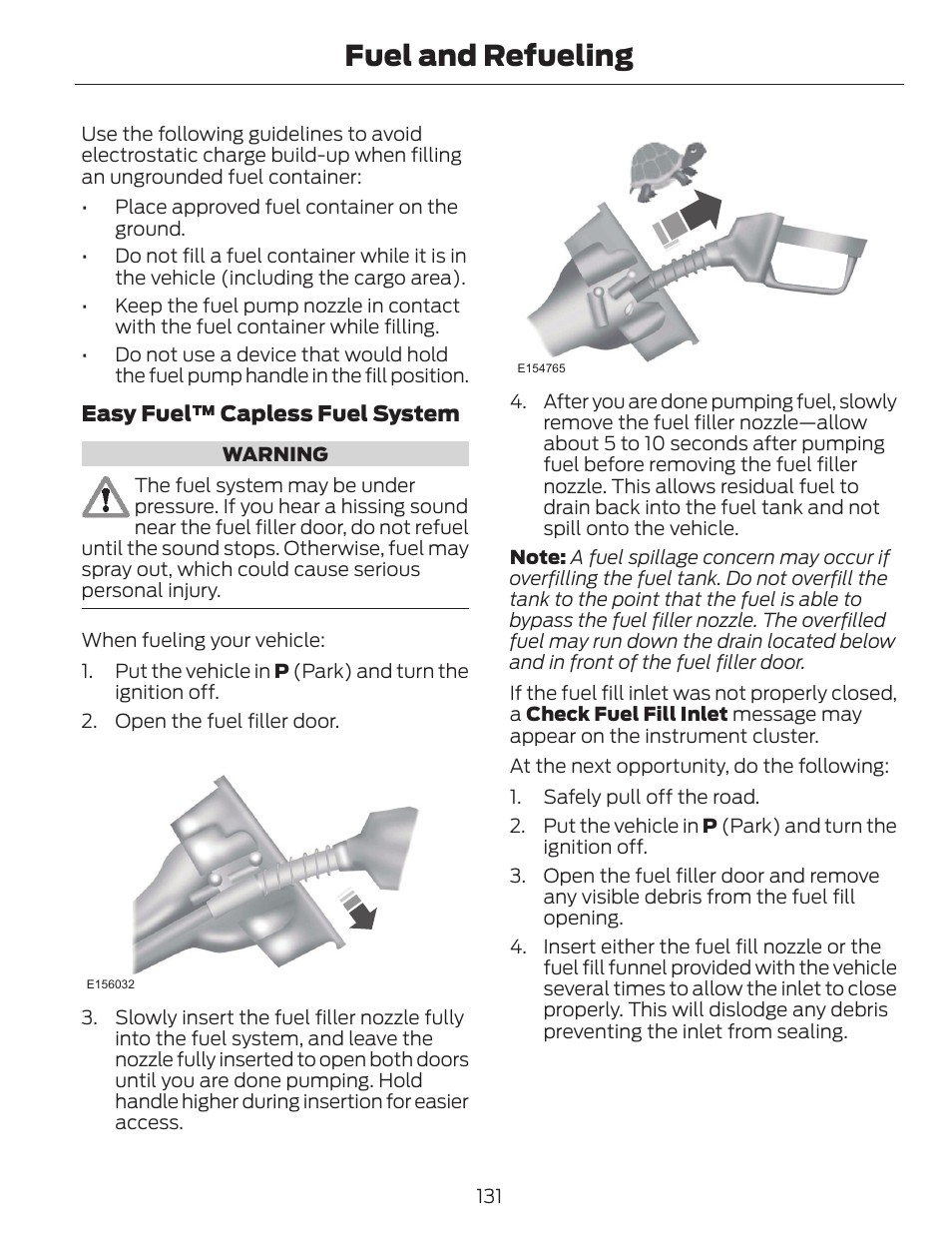 Fuel and refueling | FORD 2014 Escape v.1 User Manual | Page 134 / 428