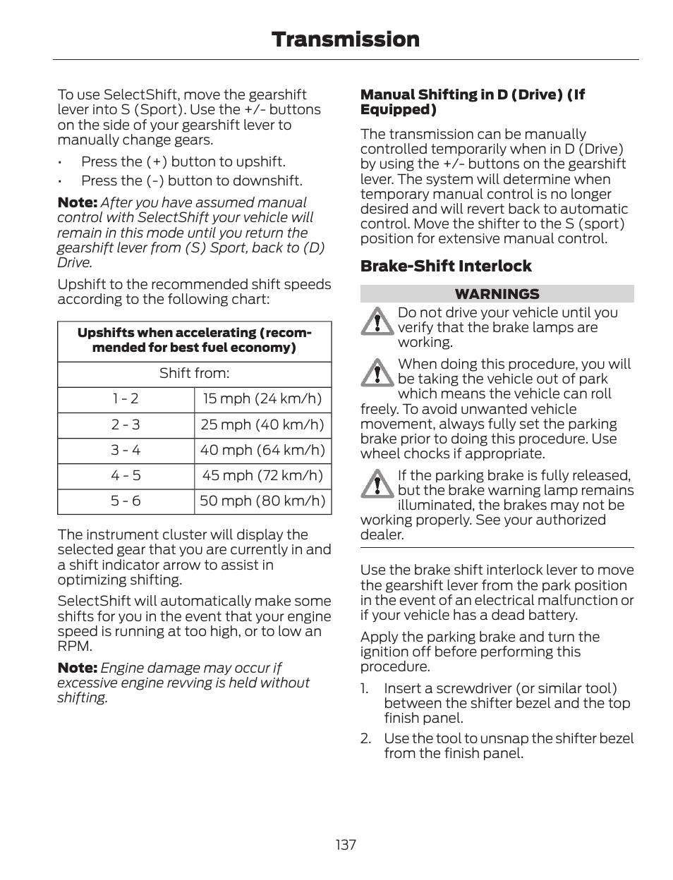 Transmission | FORD 2014 Escape v.1 User Manual | Page 140 / 428
