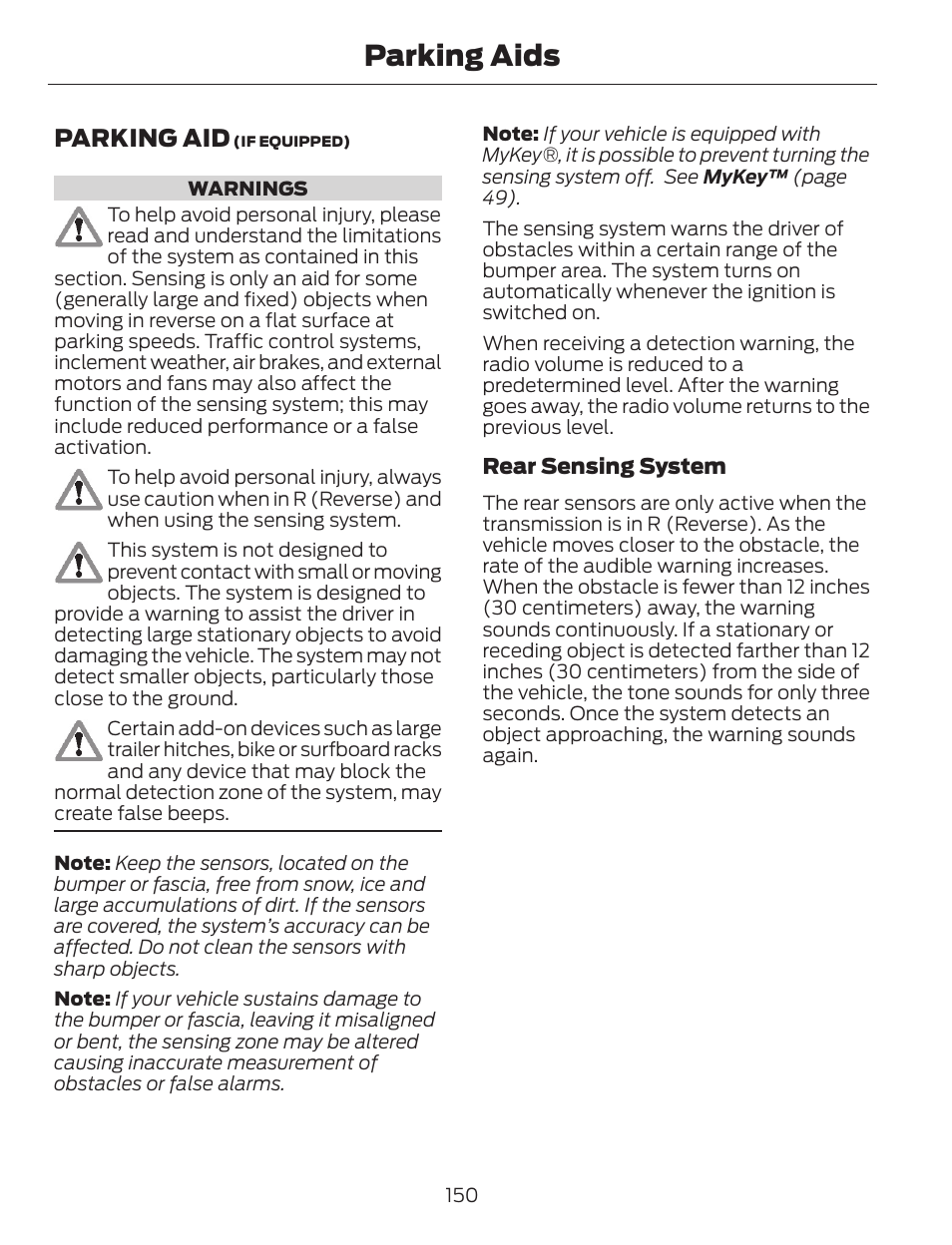 Parking aids, Parking aid | FORD 2014 Escape v.1 User Manual | Page 153 / 428