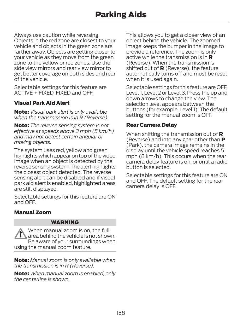 Parking aids | FORD 2014 Escape v.1 User Manual | Page 161 / 428