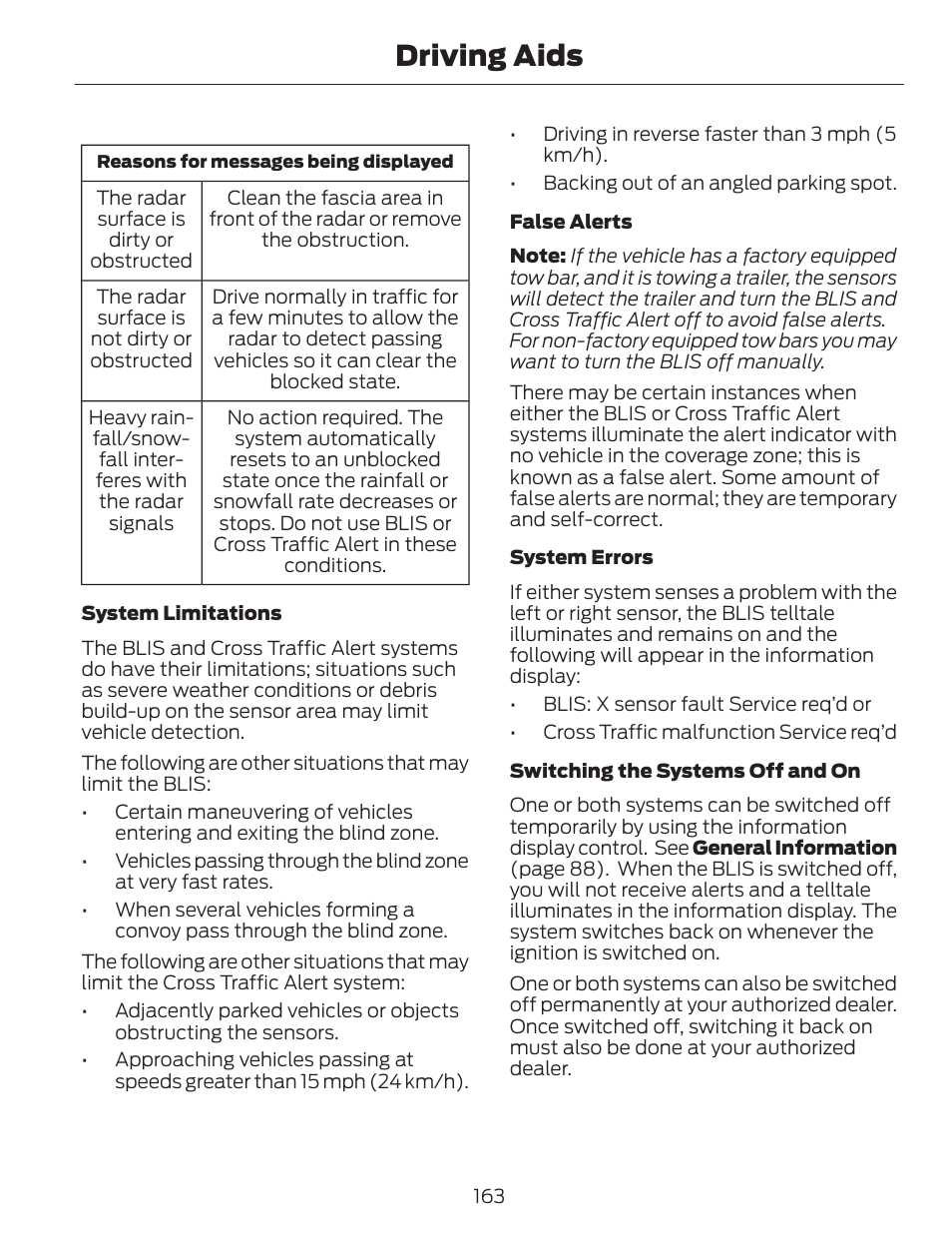 Driving aids | FORD 2014 Escape v.1 User Manual | Page 166 / 428