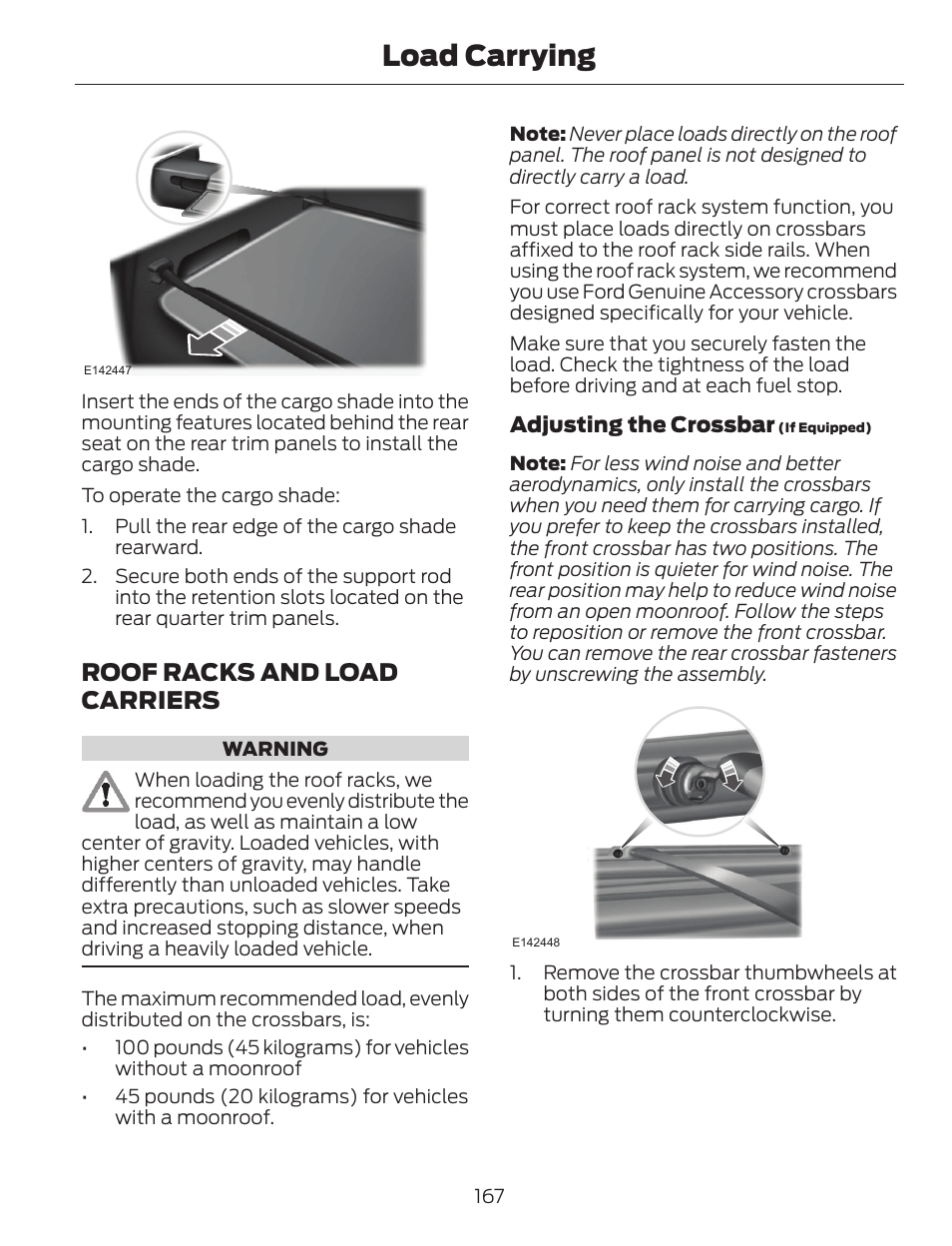 Load carrying, Roof racks and load carriers | FORD 2014 Escape v.1 User Manual | Page 170 / 428