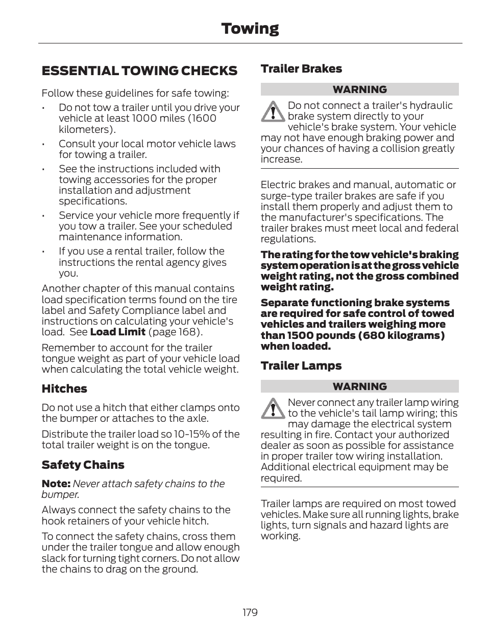Towing, Essential towing checks | FORD 2014 Escape v.1 User Manual | Page 182 / 428