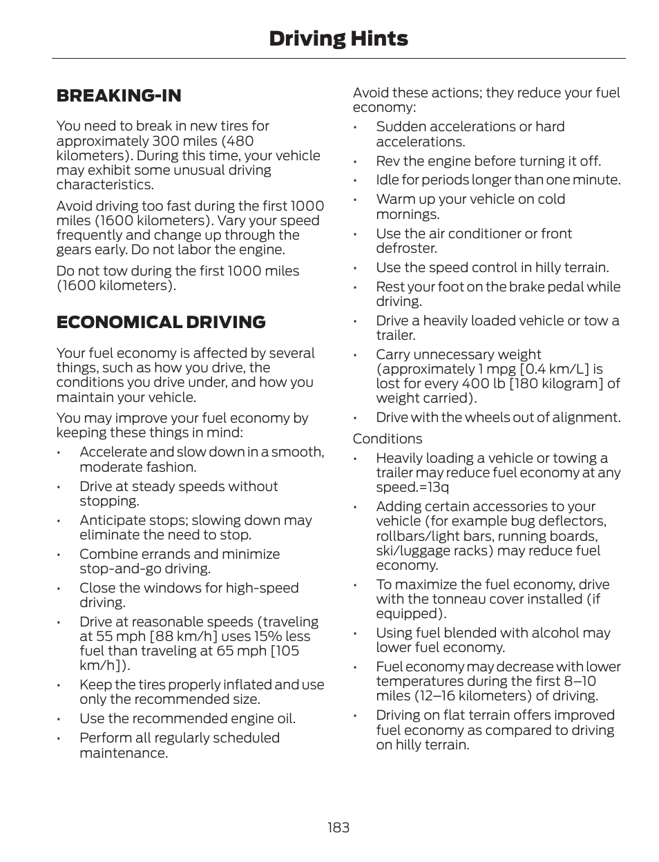Driving hints, Breaking-in, Economical driving | FORD 2014 Escape v.1 User Manual | Page 186 / 428