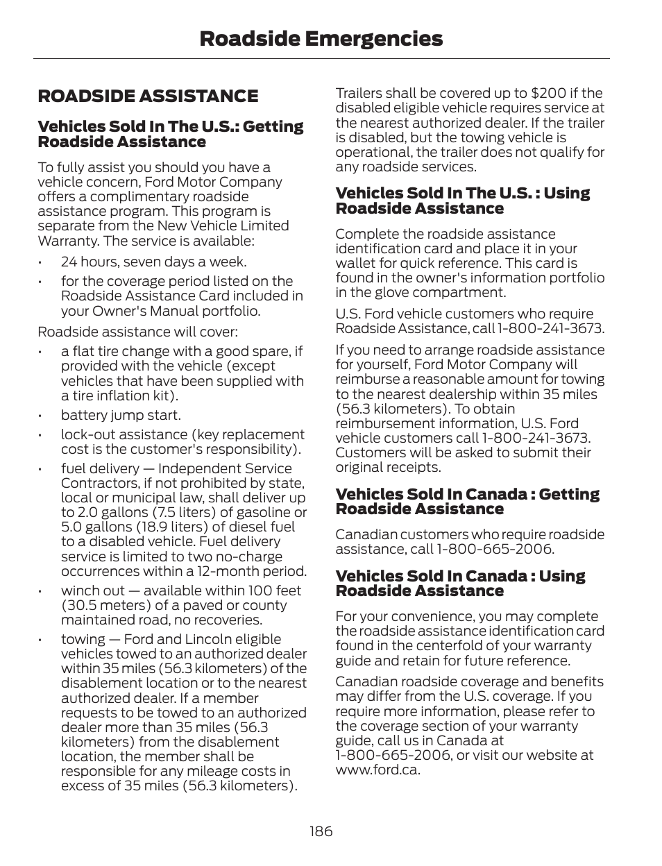 Roadside emergencies, Roadside assistance | FORD 2014 Escape v.1 User Manual | Page 189 / 428