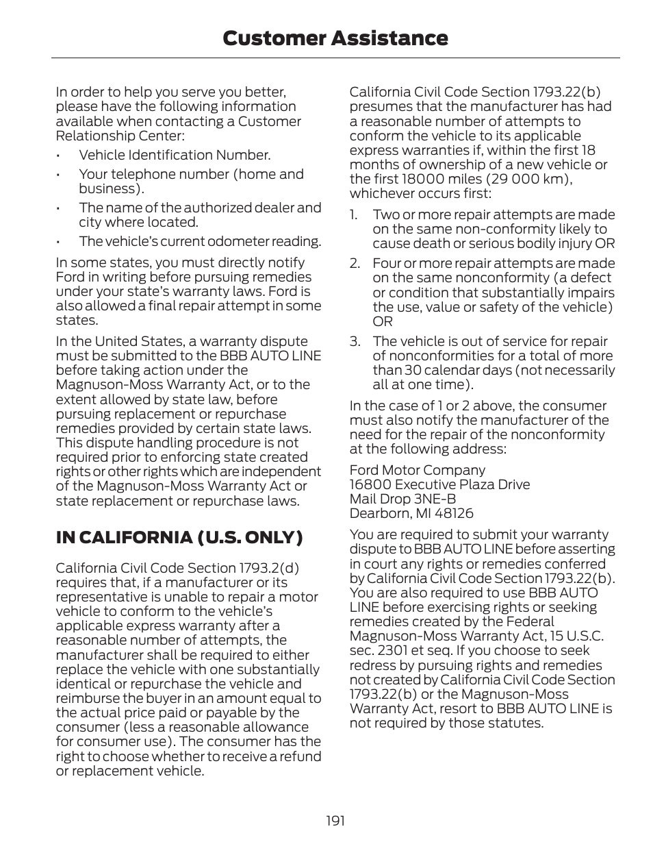 Customer assistance | FORD 2014 Escape v.1 User Manual | Page 194 / 428