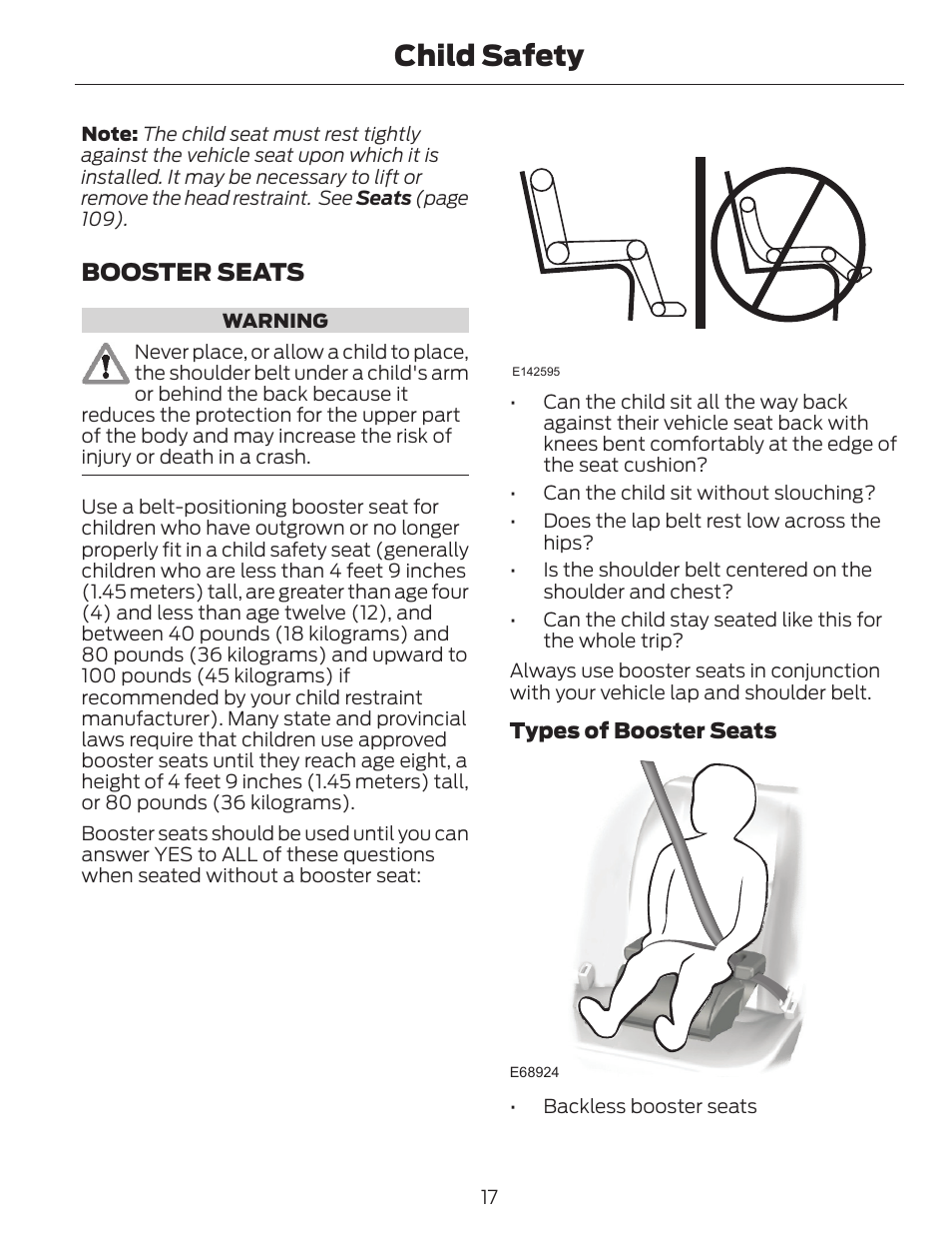 Child safety, Booster seats | FORD 2014 Escape v.1 User Manual | Page 20 / 428