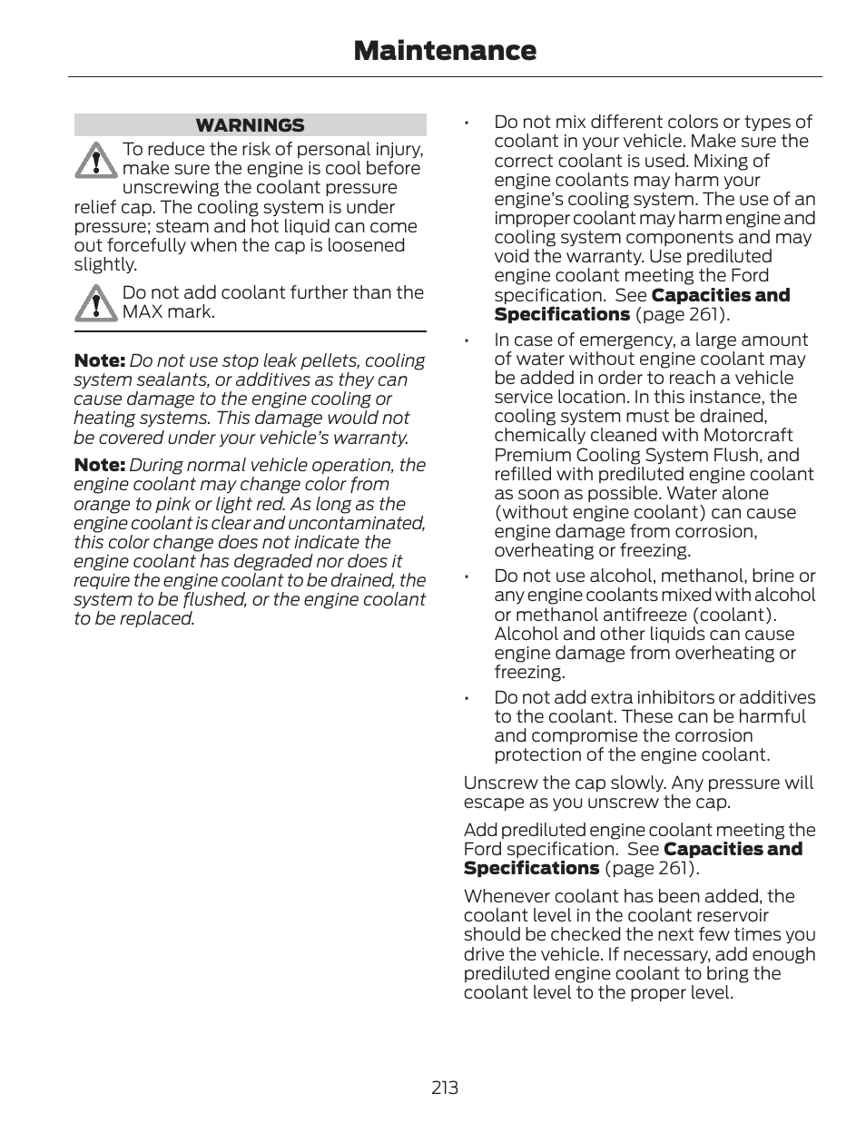 Maintenance | FORD 2014 Escape v.1 User Manual | Page 216 / 428