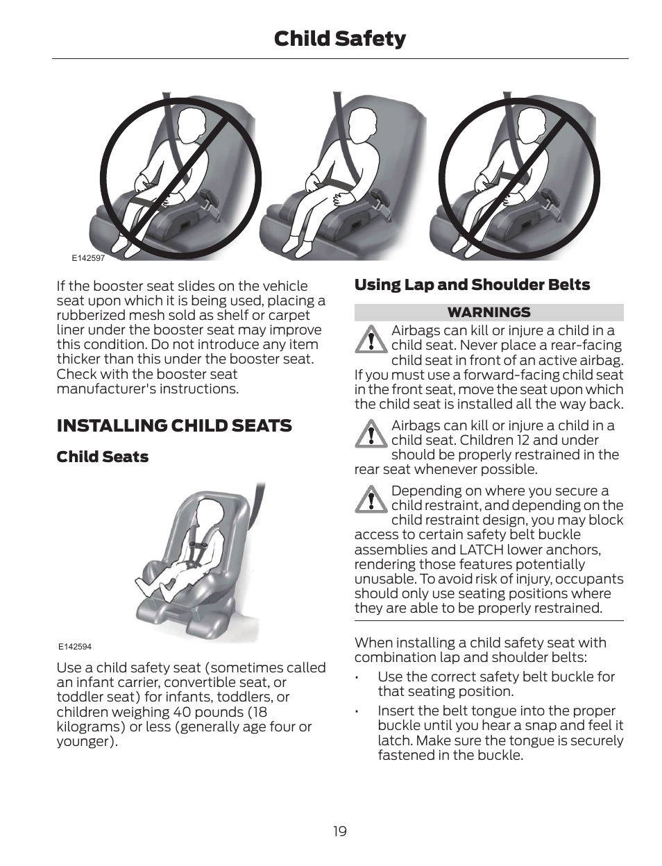 Child safety, Installing child seats | FORD 2014 Escape v.1 User Manual | Page 22 / 428