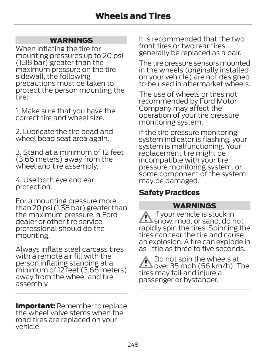 Wheels and tires | FORD 2014 Escape v.1 User Manual | Page 251 / 428