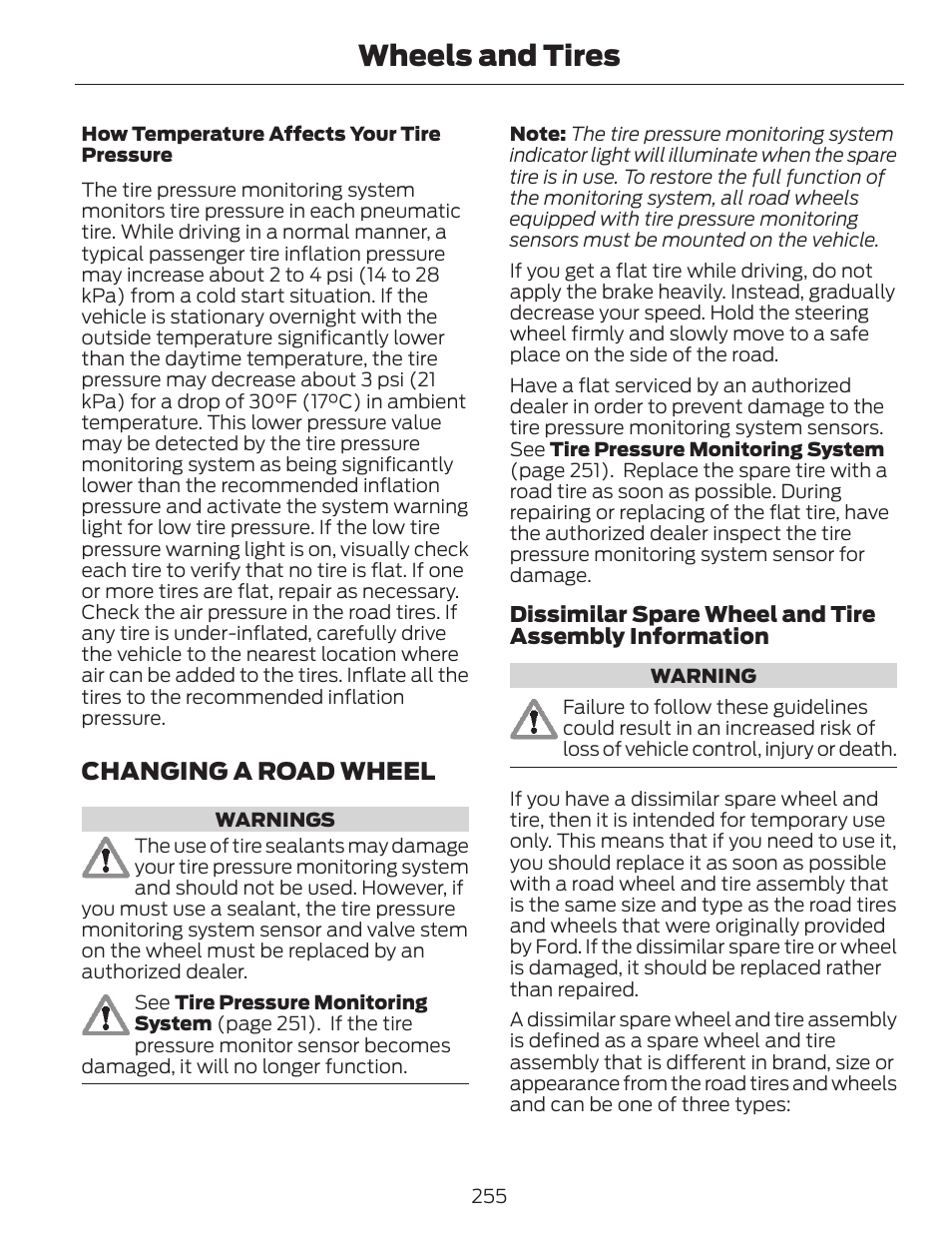 Wheels and tires, Changing a road wheel | FORD 2014 Escape v.1 User Manual | Page 258 / 428