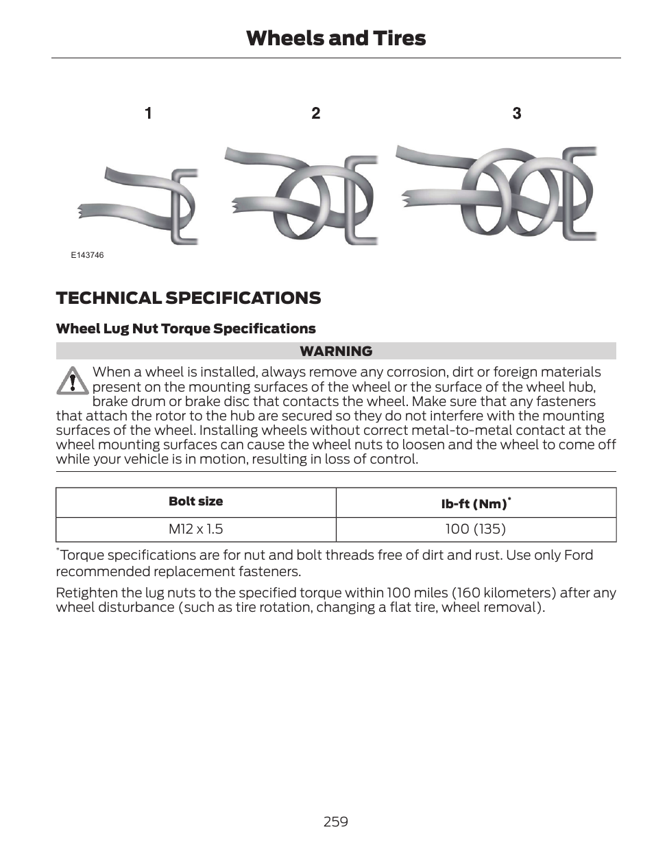 Wheels and tires, Technical specifications | FORD 2014 Escape v.1 User Manual | Page 262 / 428