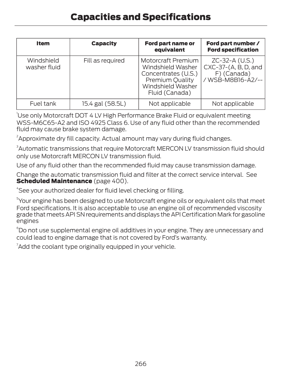 Capacities and specifications | FORD 2014 Escape v.1 User Manual | Page 269 / 428