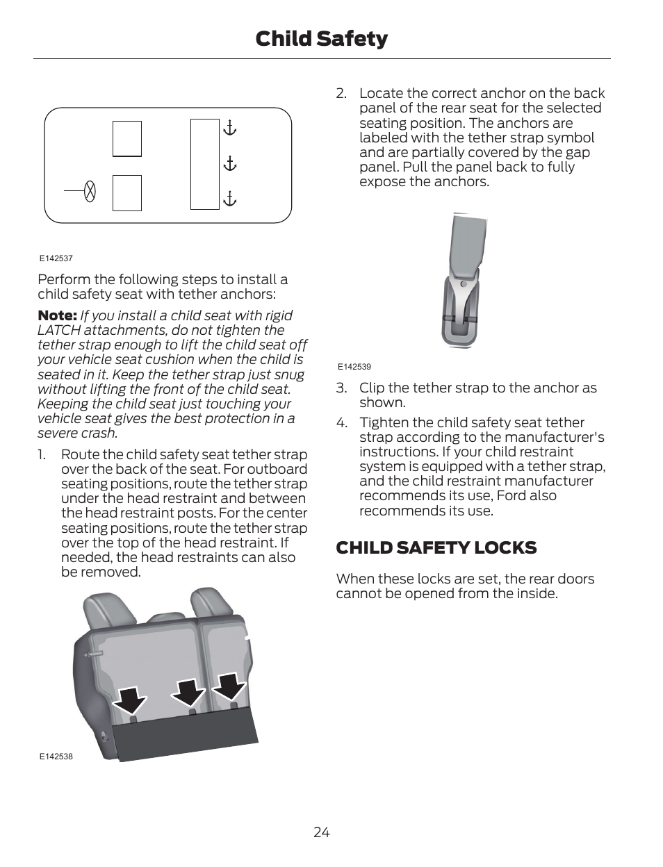 Child safety, Child safety locks | FORD 2014 Escape v.1 User Manual | Page 27 / 428