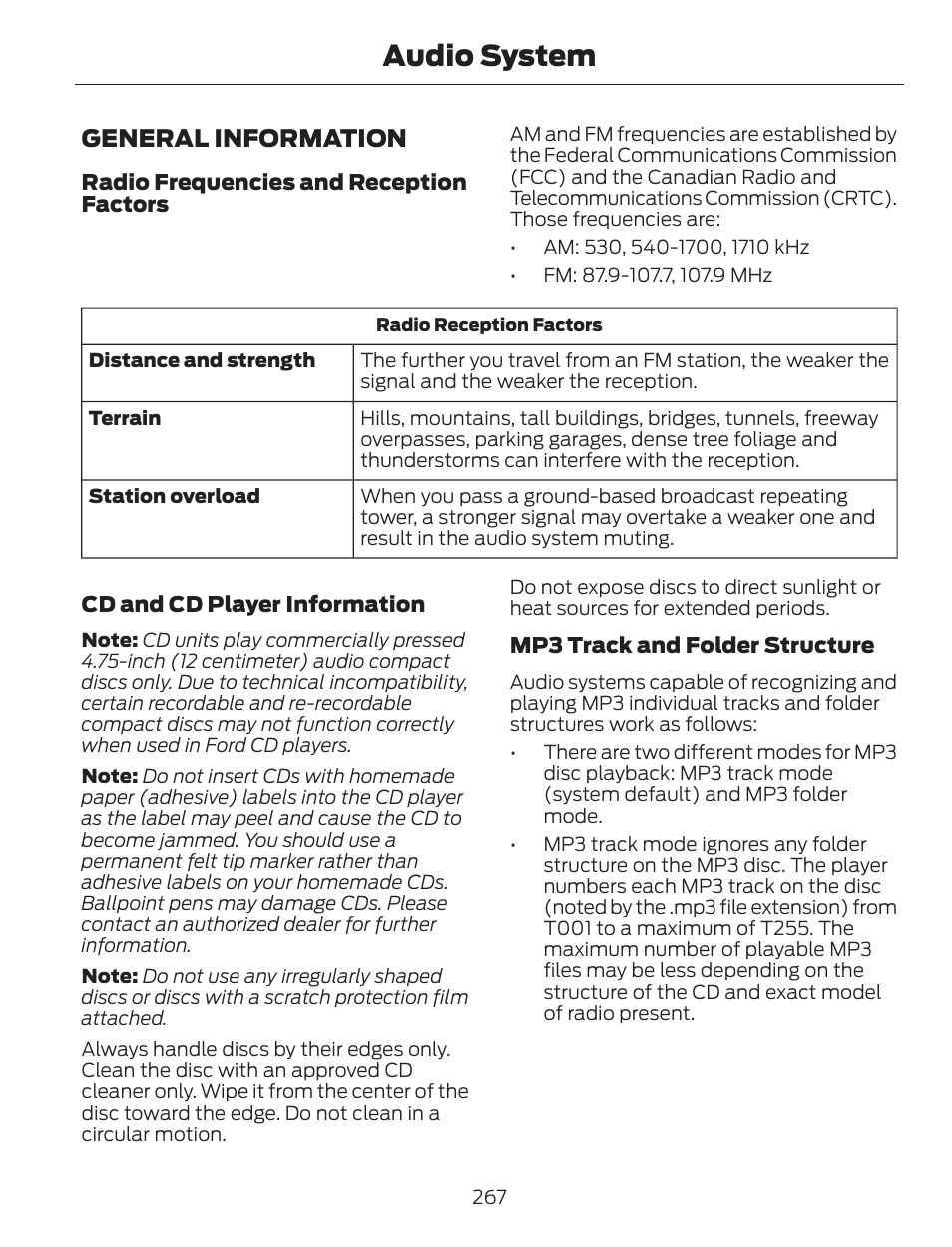 Audio system, General information | FORD 2014 Escape v.1 User Manual | Page 270 / 428