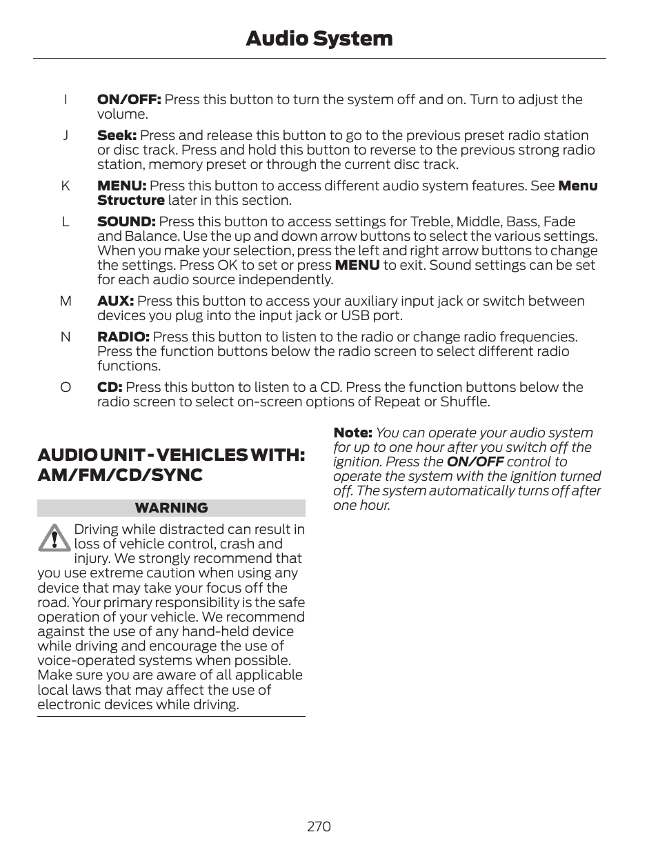 Audio system, Audio unit - vehicles with: am/fm/cd/sync | FORD 2014 Escape v.1 User Manual | Page 273 / 428