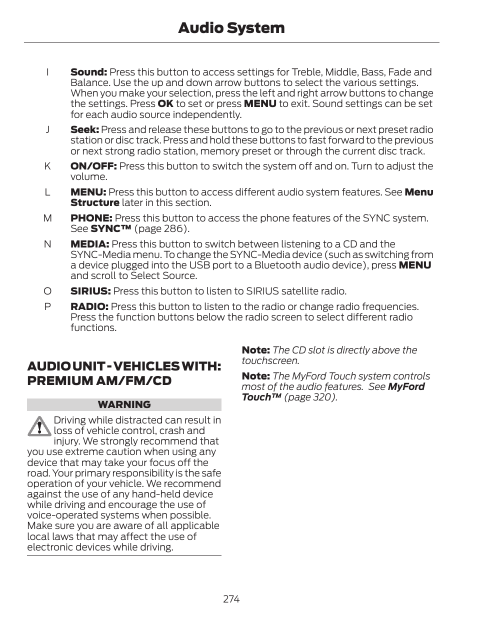 Audio system, Audio unit - vehicles with: premium am/fm/cd | FORD 2014 Escape v.1 User Manual | Page 277 / 428