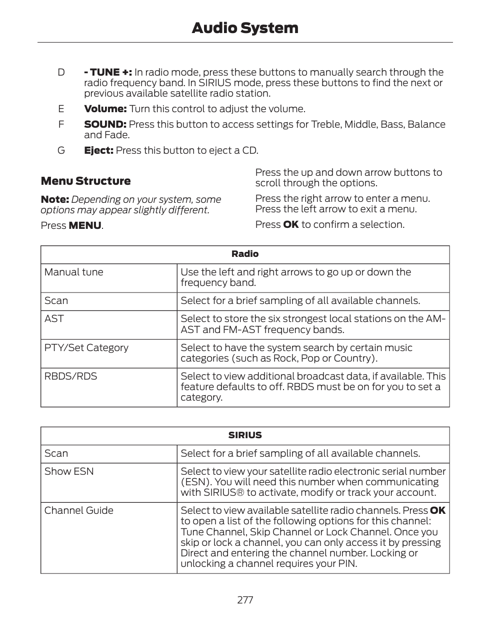 Audio system | FORD 2014 Escape v.1 User Manual | Page 280 / 428