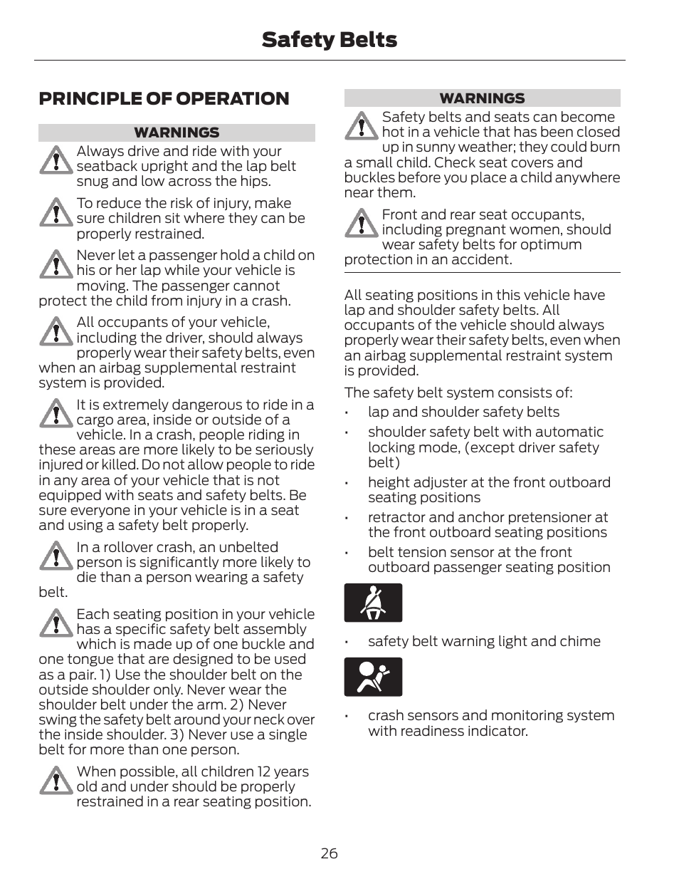 Safety belts, Principle of operation | FORD 2014 Escape v.1 User Manual | Page 29 / 428