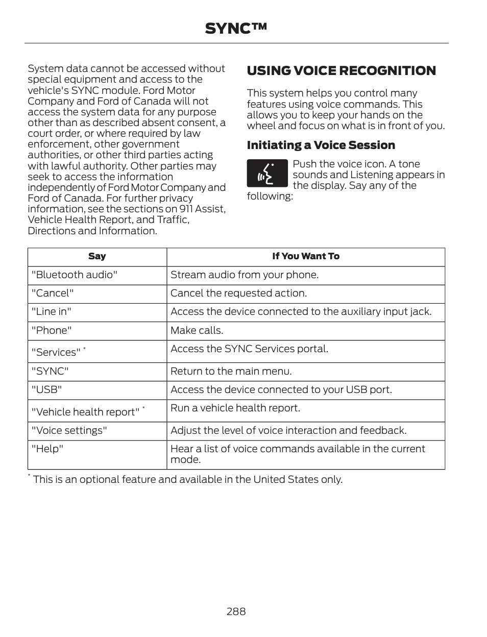 Sync, Using voice recognition | FORD 2014 Escape v.1 User Manual | Page 291 / 428