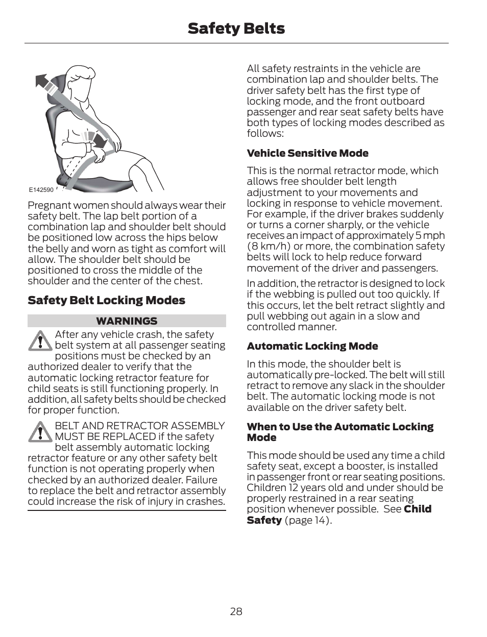 Safety belts | FORD 2014 Escape v.1 User Manual | Page 31 / 428