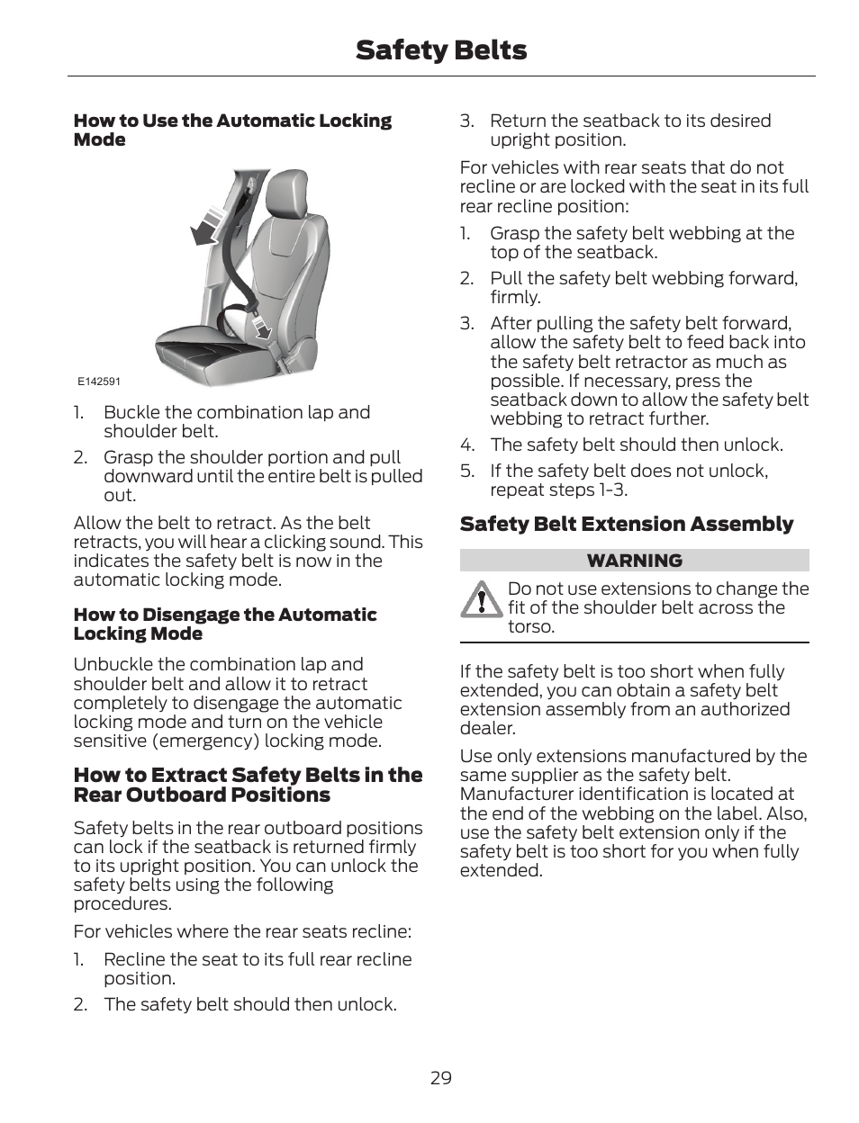 Safety belts | FORD 2014 Escape v.1 User Manual | Page 32 / 428